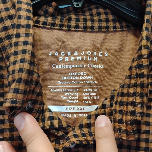 NWT Jack & Jones Premium Oxford Button Down Shirt Brown Black Checkered Size XXL - Picture 4 of 11